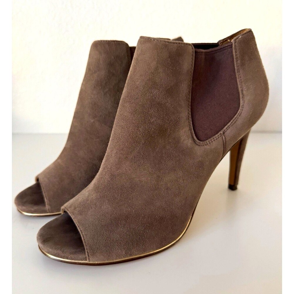 Coach Taupe Brown Ankle Bootie Heels Suede Open Toe Stiletto Slip On 8B 38
